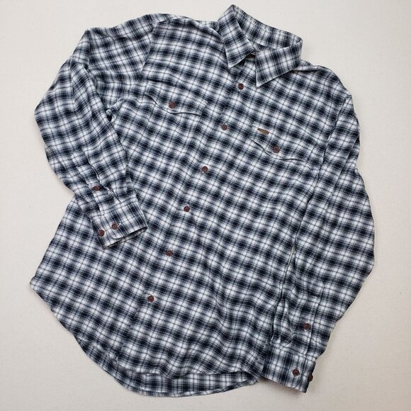 Orvis Men's Plaid Button Up Flannel Shirt Blue/White/Brown Sz M EXCELLENT!!! - Picture 1 of 9
